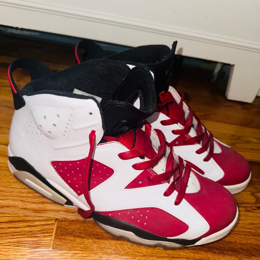 Red and White Jordan 6 Sneakers Carmines